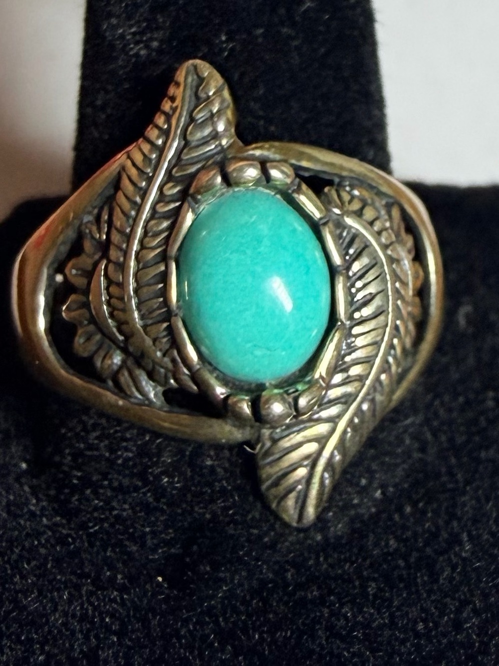Turquoise Stone Sterling Silver Leaf Ring - (Carolyn Pollack) Size 9